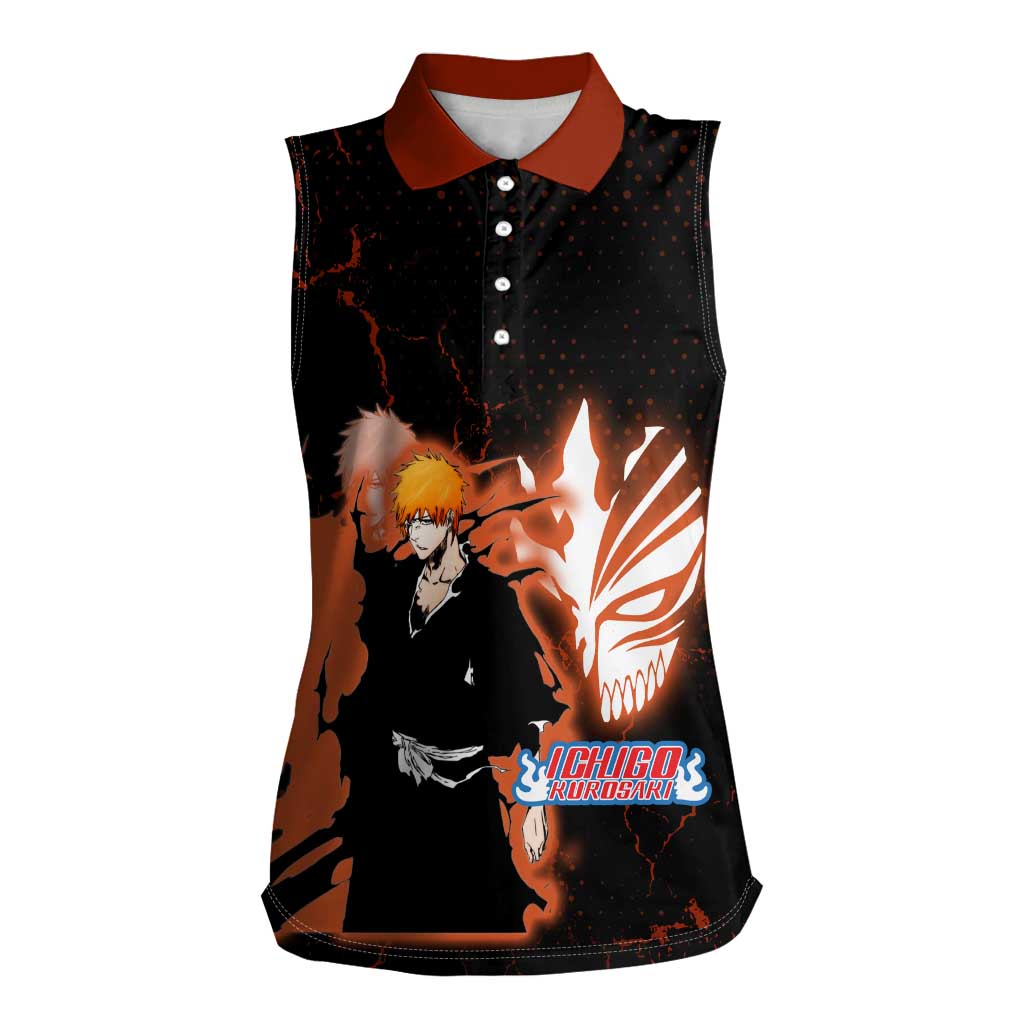 Ichigo Kurosaki Bleach Women Sleeveless Polo Shirt Fiery Anime Grunge Aesthetic