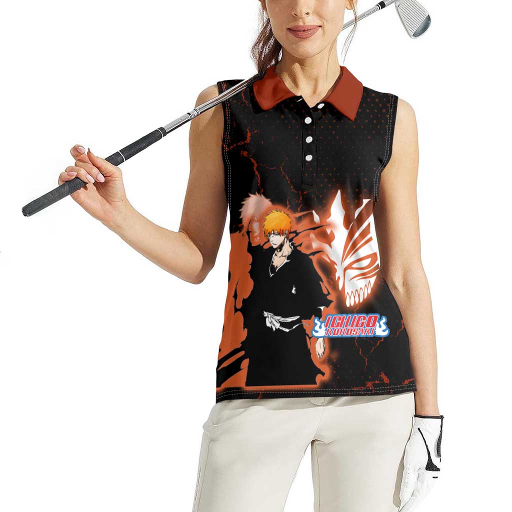 Ichigo Kurosaki Bleach Women Sleeveless Polo Shirt Fiery Anime Grunge Aesthetic