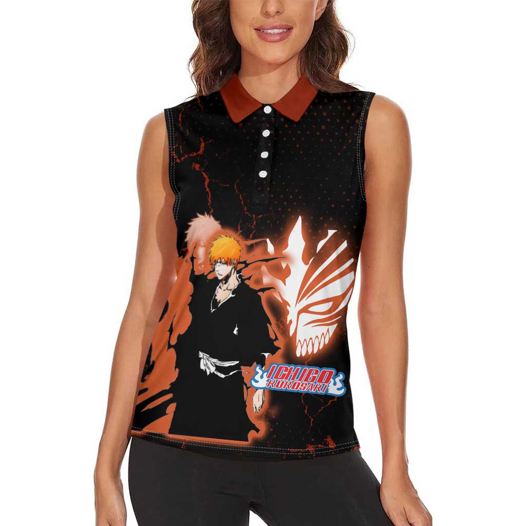 Ichigo Kurosaki Bleach Women Sleeveless Polo Shirt Fiery Anime Grunge Aesthetic