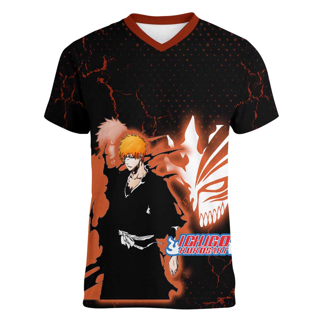 Ichigo Kurosaki Bleach Women V-Neck T-Shirt Fiery Anime Grunge Aesthetic
