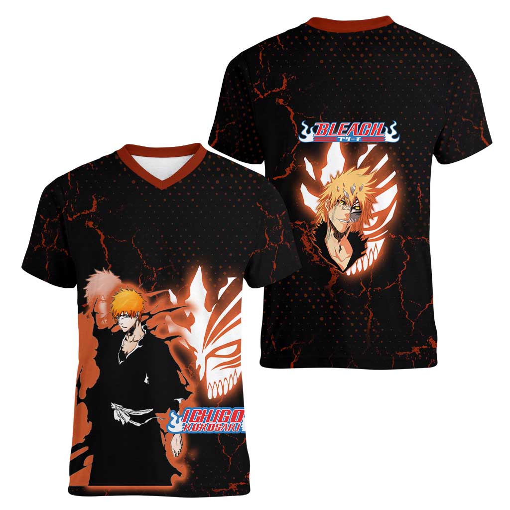 Ichigo Kurosaki Bleach Women V-Neck T-Shirt Fiery Anime Grunge Aesthetic