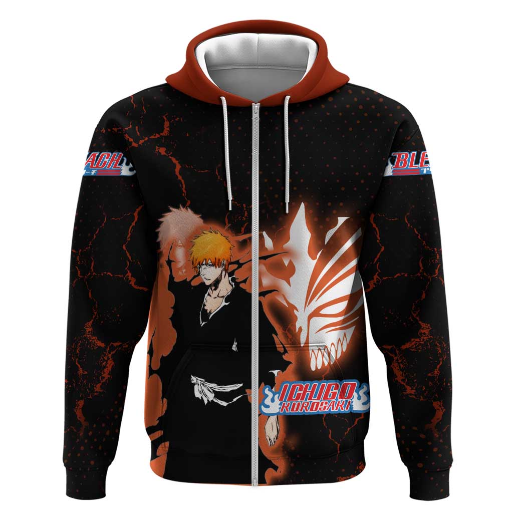 Ichigo Kurosaki Bleach Zip Hoodie Fiery Anime Grunge Aesthetic