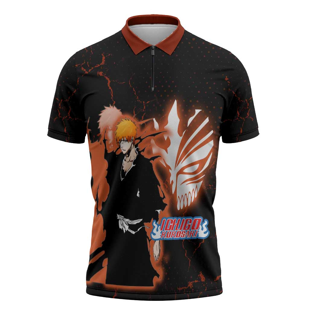Ichigo Kurosaki Bleach Zipper Polo Shirt Fiery Anime Grunge Aesthetic