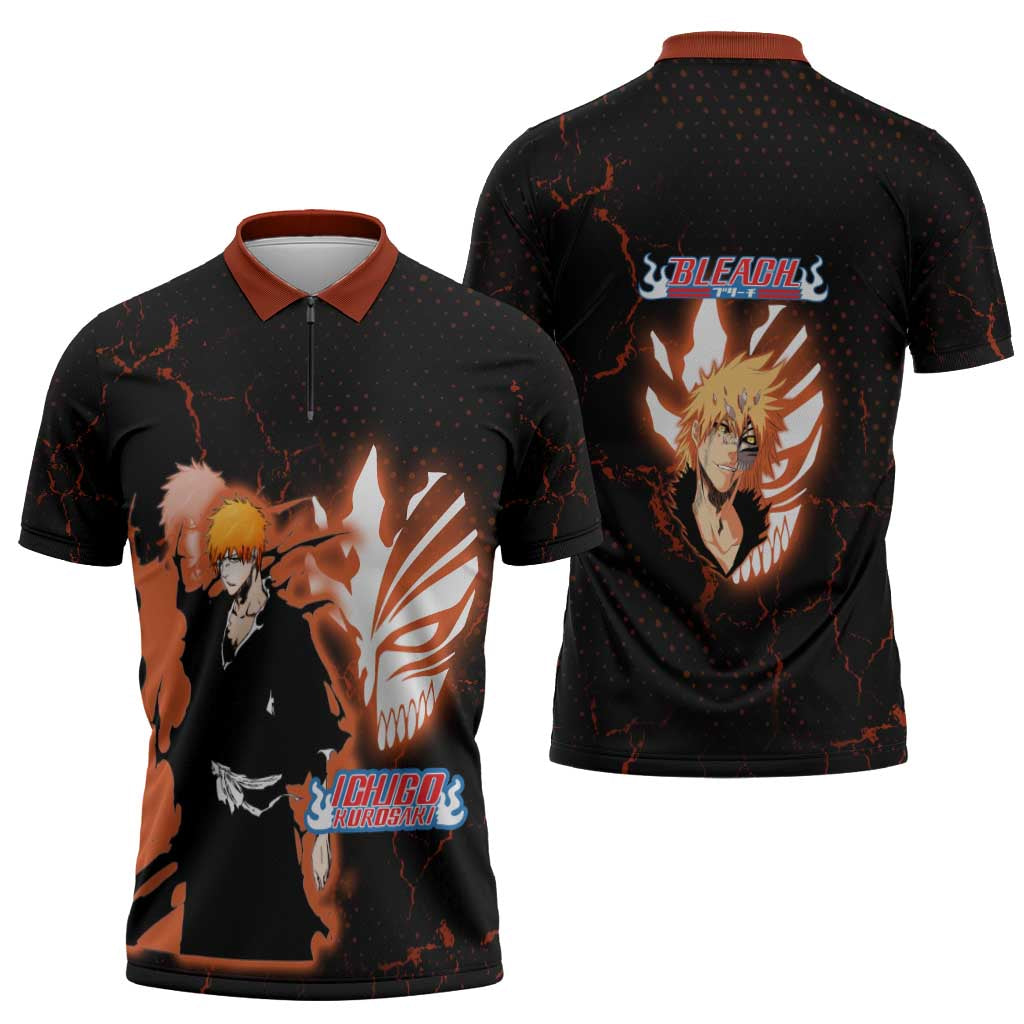 Ichigo Kurosaki Bleach Zipper Polo Shirt Fiery Anime Grunge Aesthetic