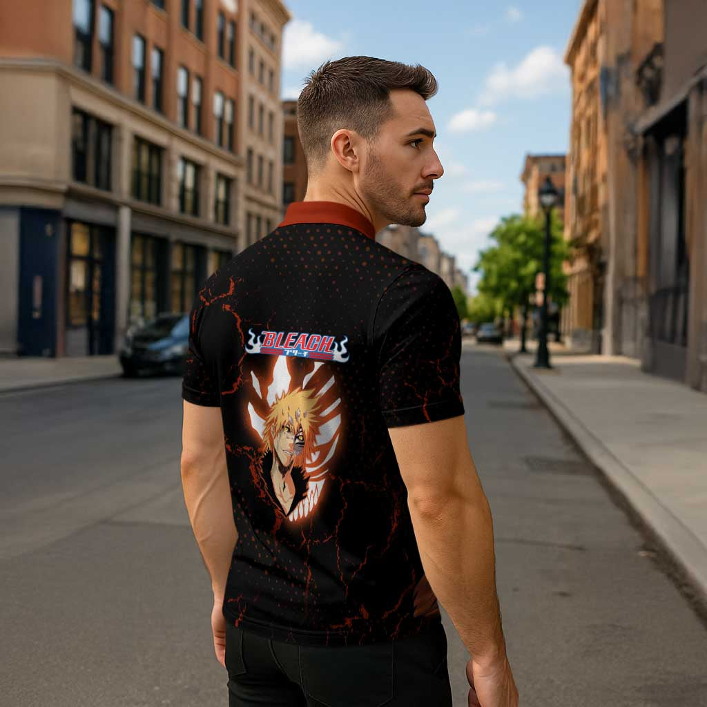 Ichigo Kurosaki Bleach Zipper Polo Shirt Fiery Anime Grunge Aesthetic
