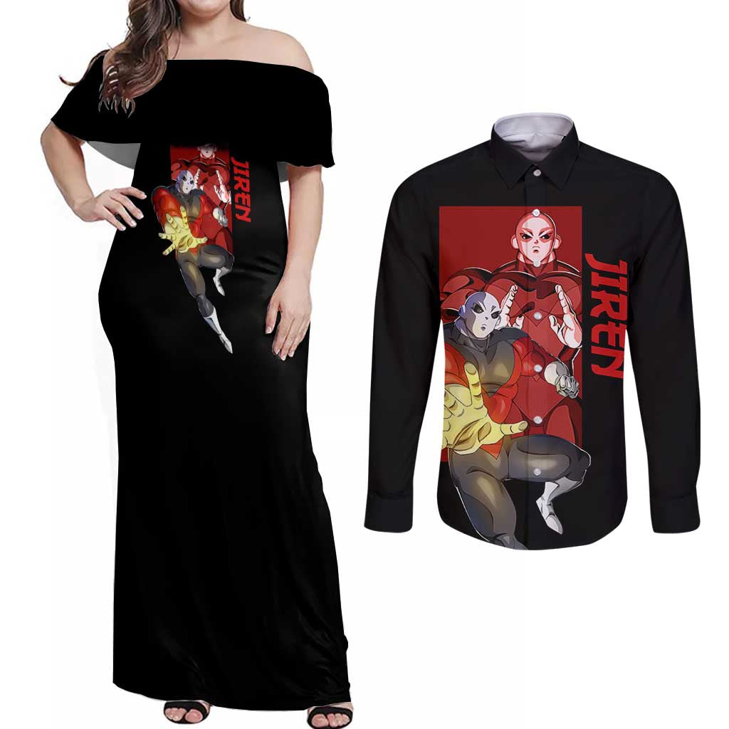 Jiren - Dragon Ball Couples Matching Off Shoulder Maxi Dress and Long Sleeve Button Shirt Anime Style