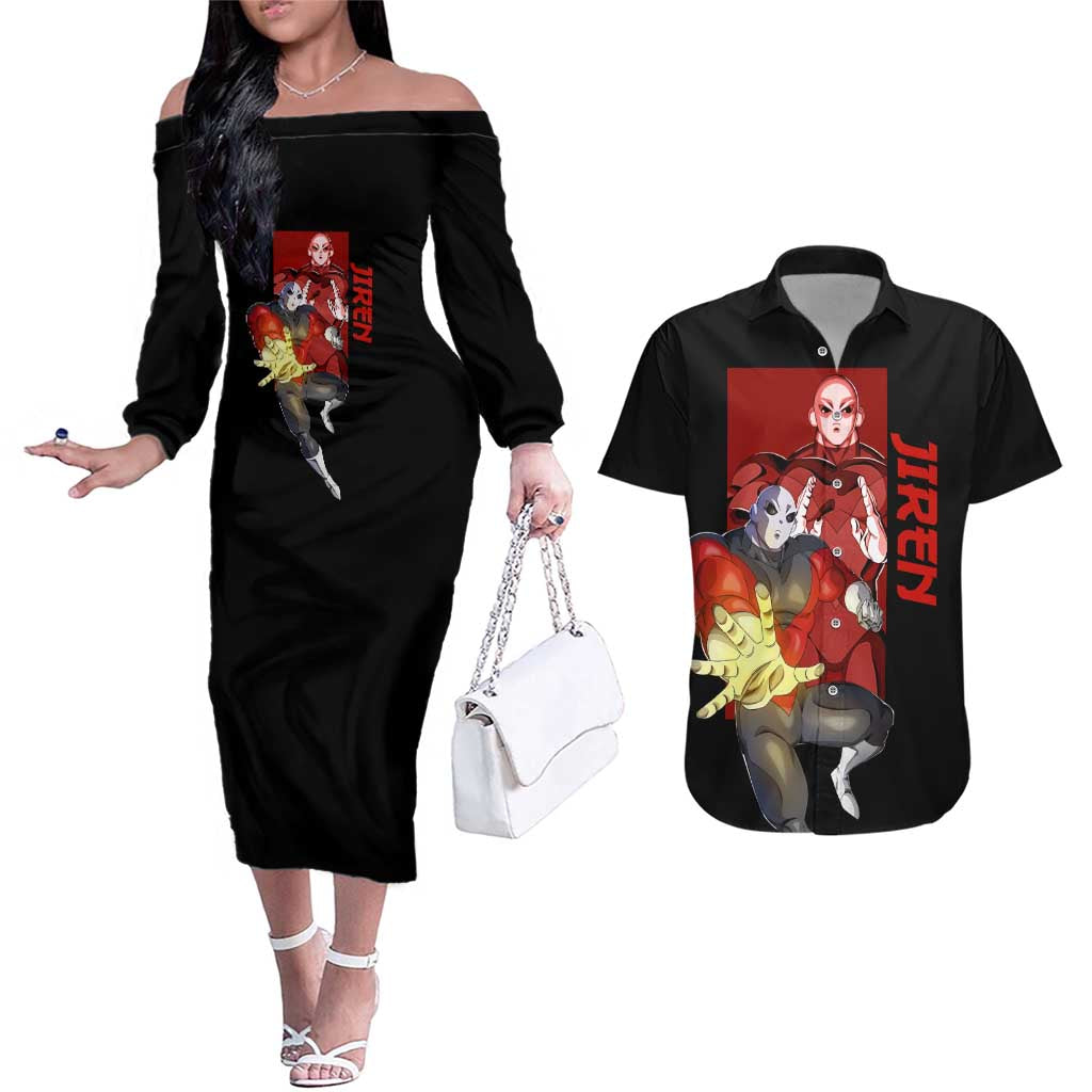 Jiren - Dragon Ball Couples Matching Off The Shoulder Long Sleeve Dress and Hawaiian Shirt Anime Style