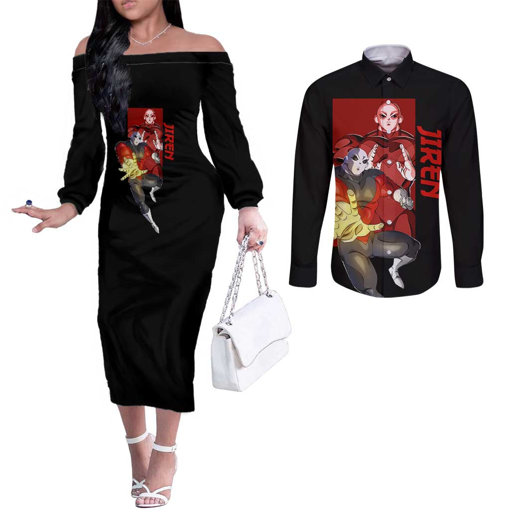 Jiren - Dragon Ball Couples Matching Off The Shoulder Long Sleeve Dress and Long Sleeve Button Shirt Anime Style