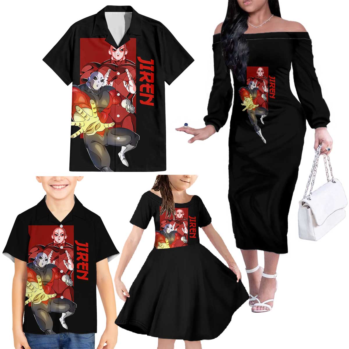 Jiren - Dragon Ball Family Matching Off The Shoulder Long Sleeve Dress and Hawaiian Shirt Anime Style