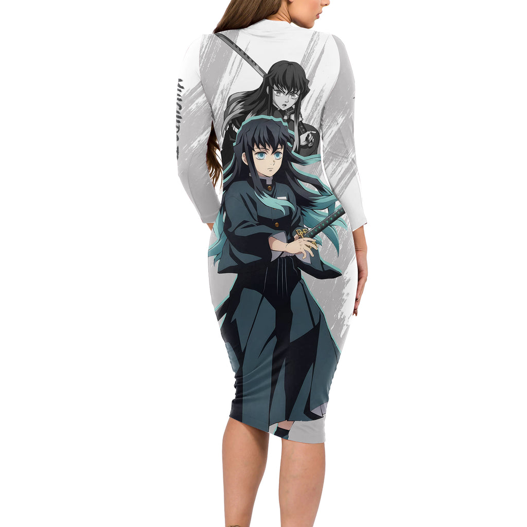 Muichiro Tokito Long Sleeve Bodycon Dress Demon Slayer