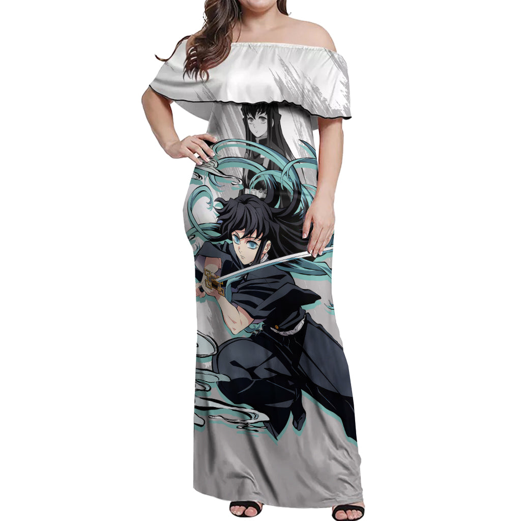 Muichiro Tokito Off Shoulder Maxi Dress Demon Slayer
