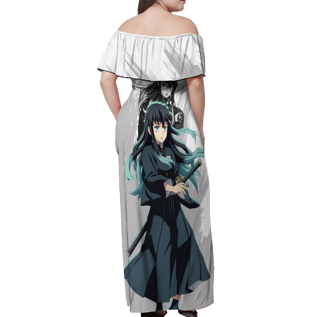 Muichiro Tokito Off Shoulder Maxi Dress Demon Slayer