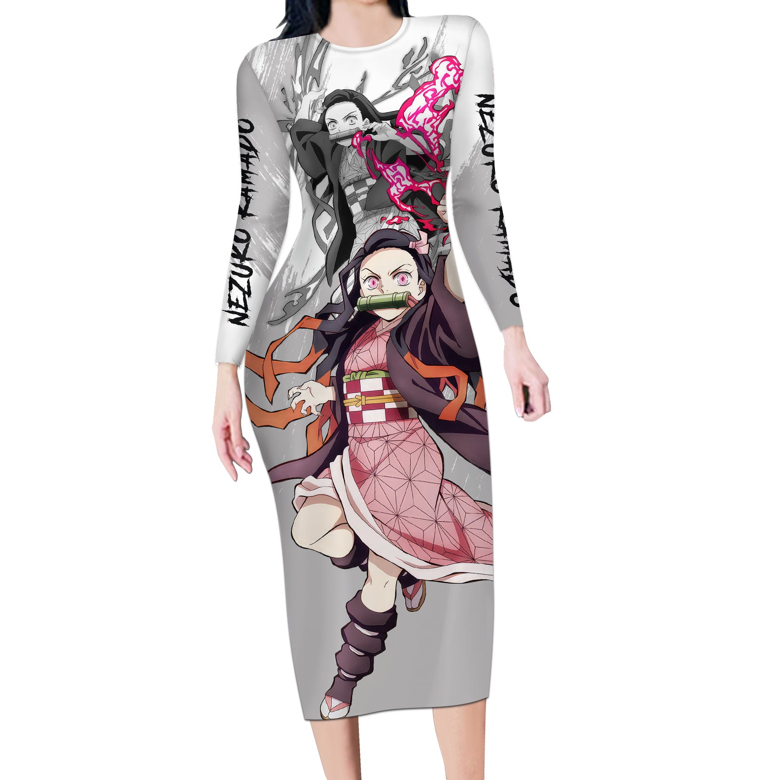 Nezuko Long Sleeve Bodycon Dress Demon Slayer