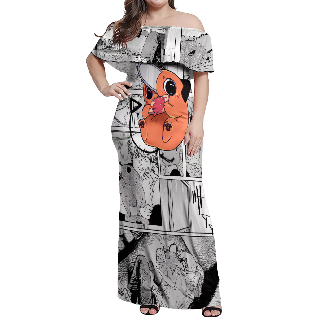 Pochita Off Shoulder Maxi Dress Mixed Manga