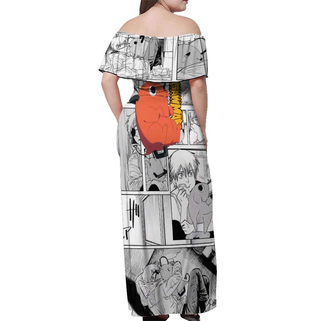 Pochita Off Shoulder Maxi Dress Mixed Manga