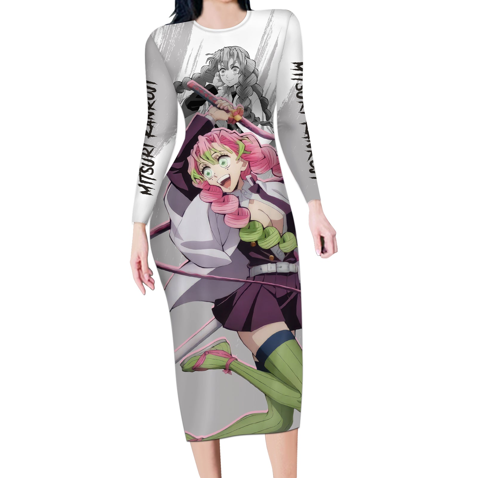 Mitsuri Kanroji Long Sleeve Bodycon Dress Demon Slayer