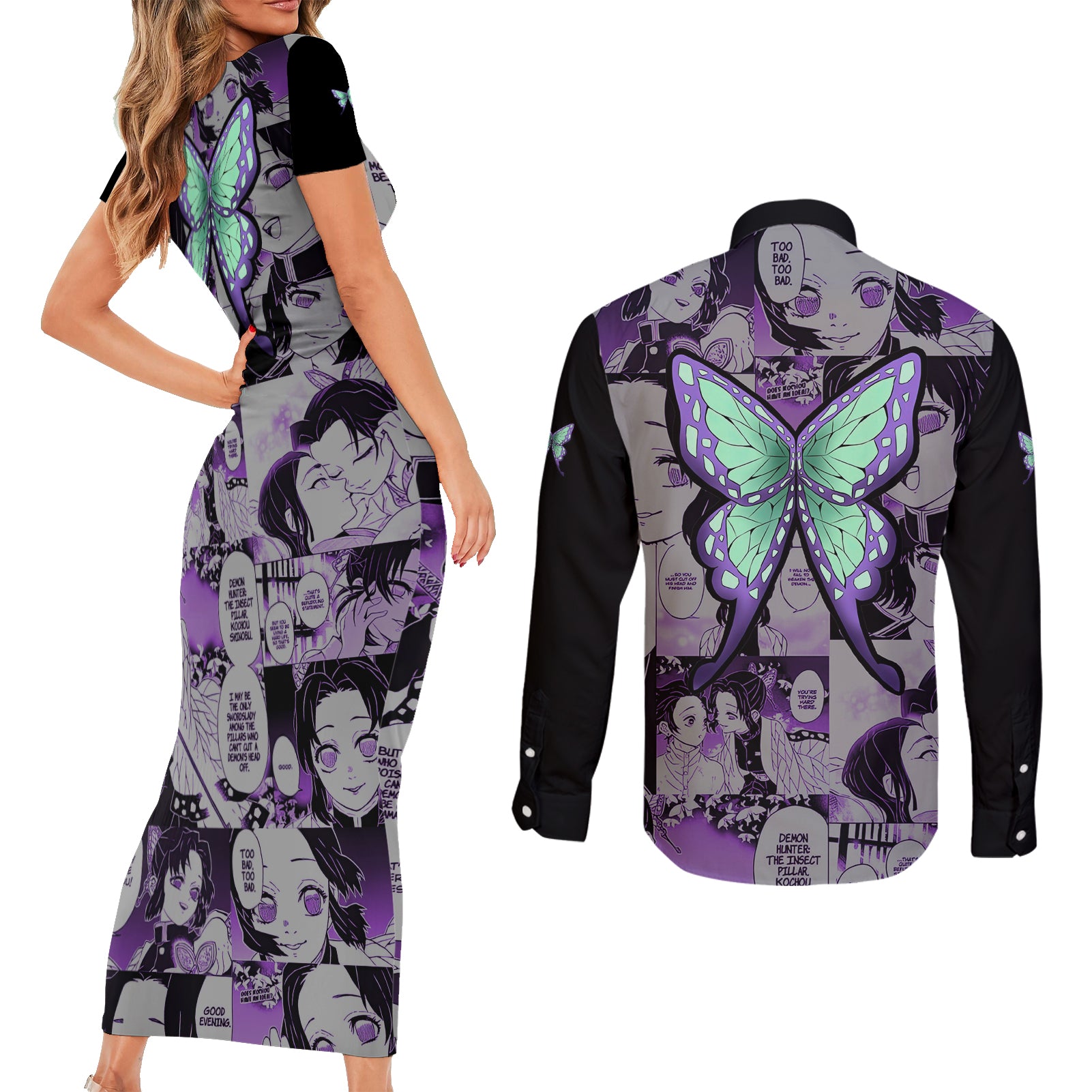 His Shinobu Couples Matching Short Sleeve Bodycon Dress and Long Sleeve Button Shirt Personalized Valentine's