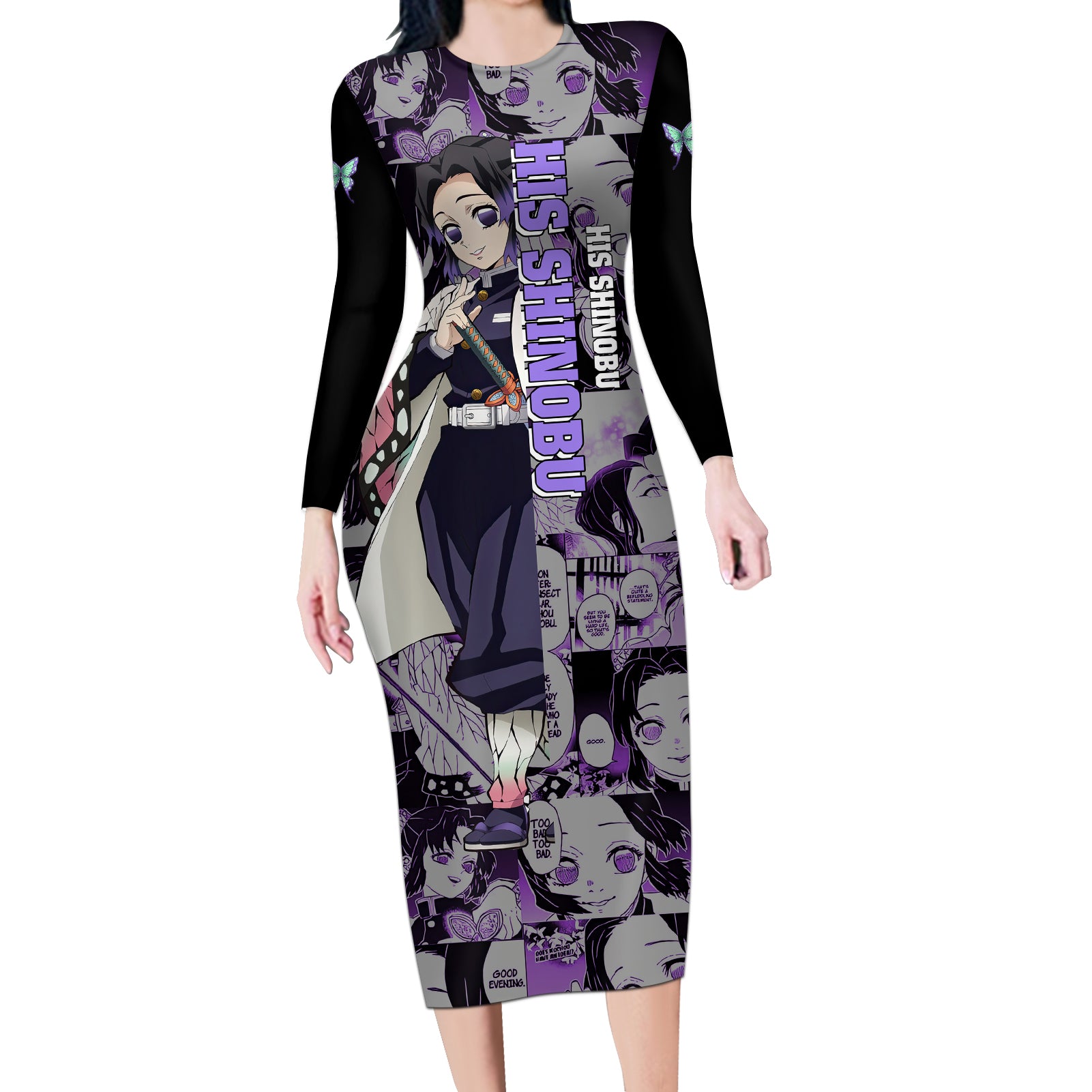 His Shinobu Long Sleeve Bodycon Dress Personalized Valentine's