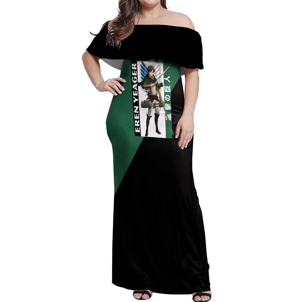 Eren Yeager Off Shoulder Maxi Dress Attack On Tittan Anime Style