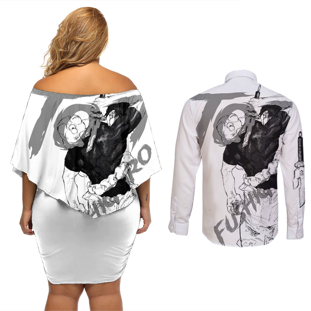 Toji Fushiguro - Jujutsu Kaisen Couples Matching Off Shoulder Short Dress and Long Sleeve Button Shirt Anime Mix Manga Style
