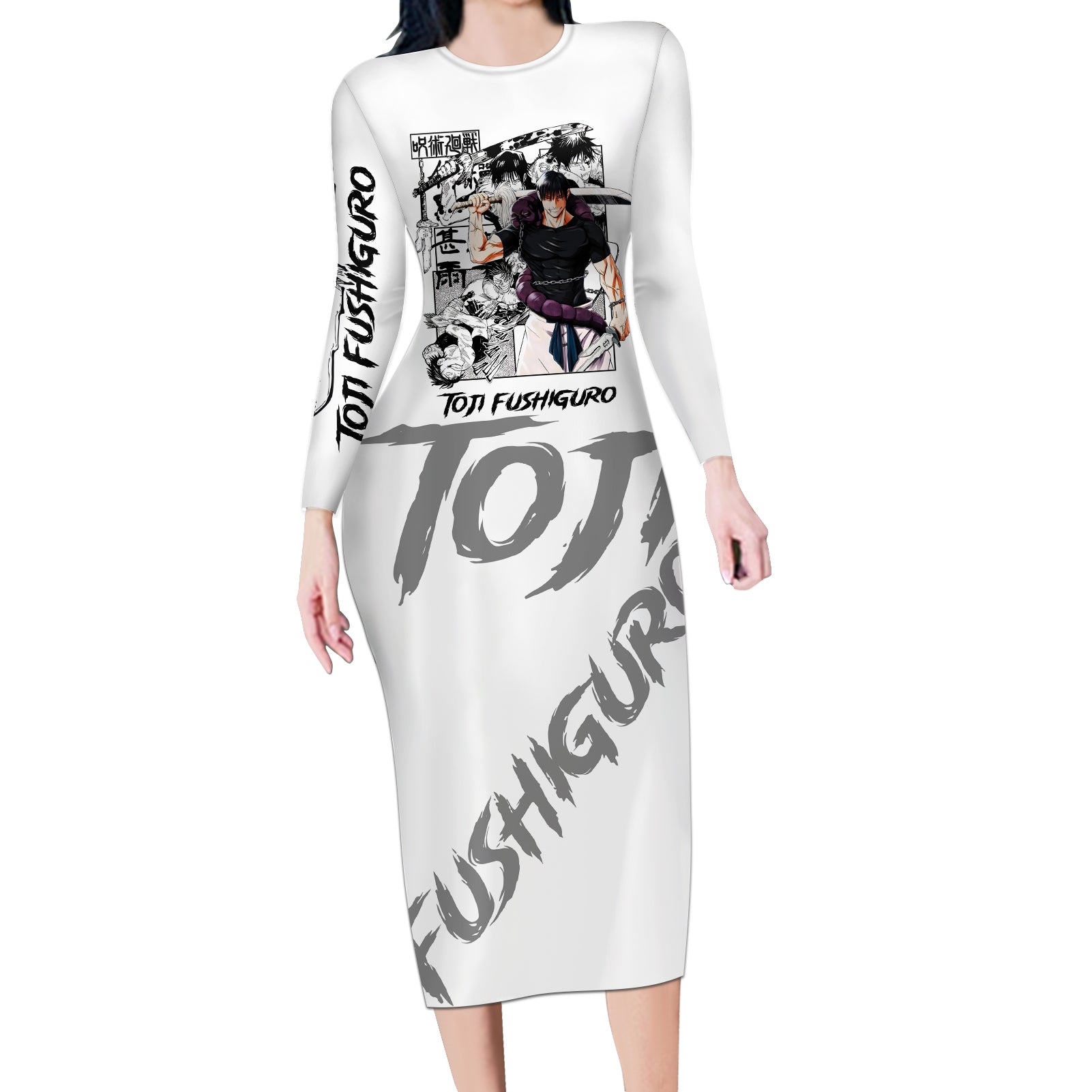 Toji Fushiguro - Jujutsu Kaisen Long Sleeve Bodycon Dress Anime Mix Manga Style