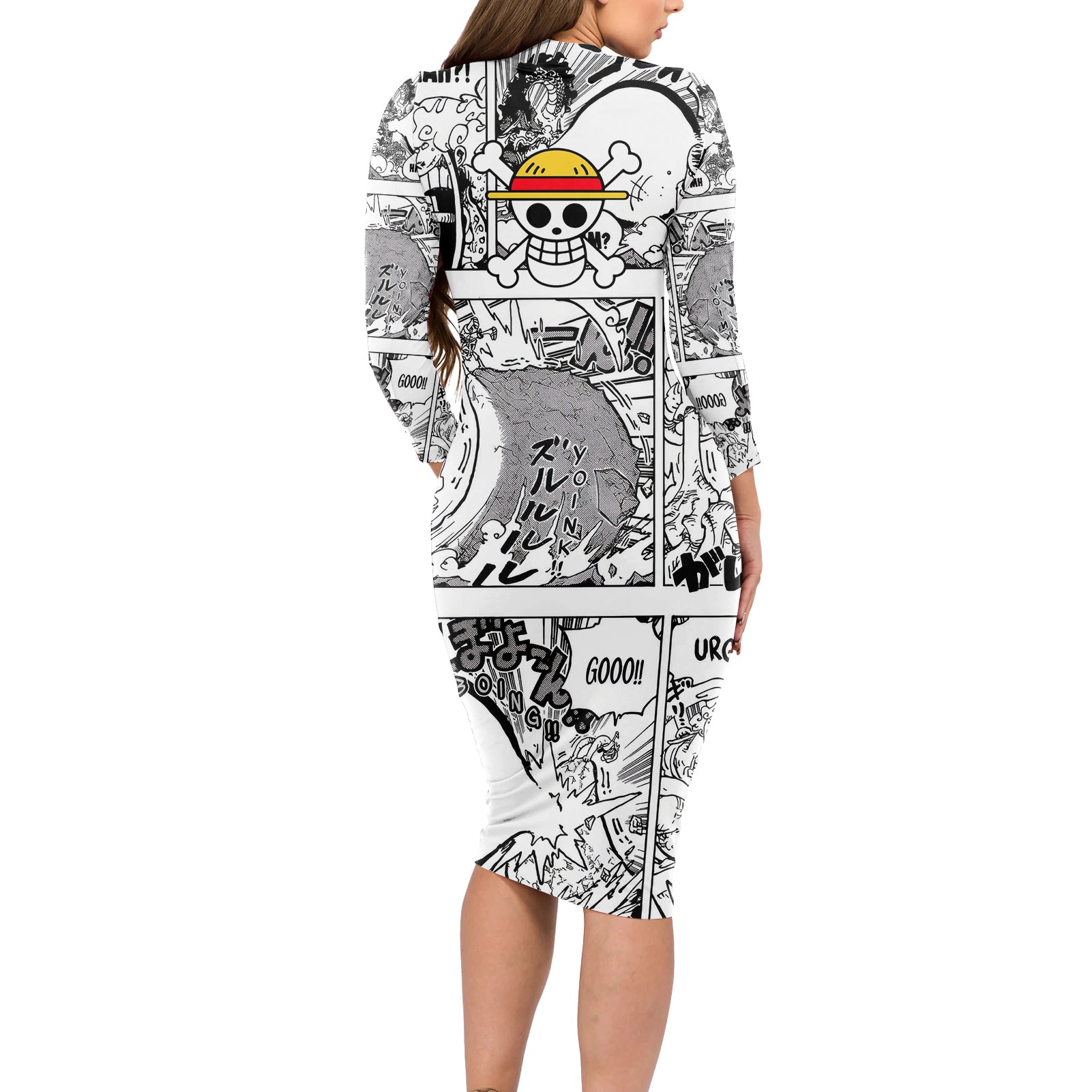 Luffy Gear 5 Awakening - One Piece Long Sleeve Bodycon Dress Anime Mix Manga Style
