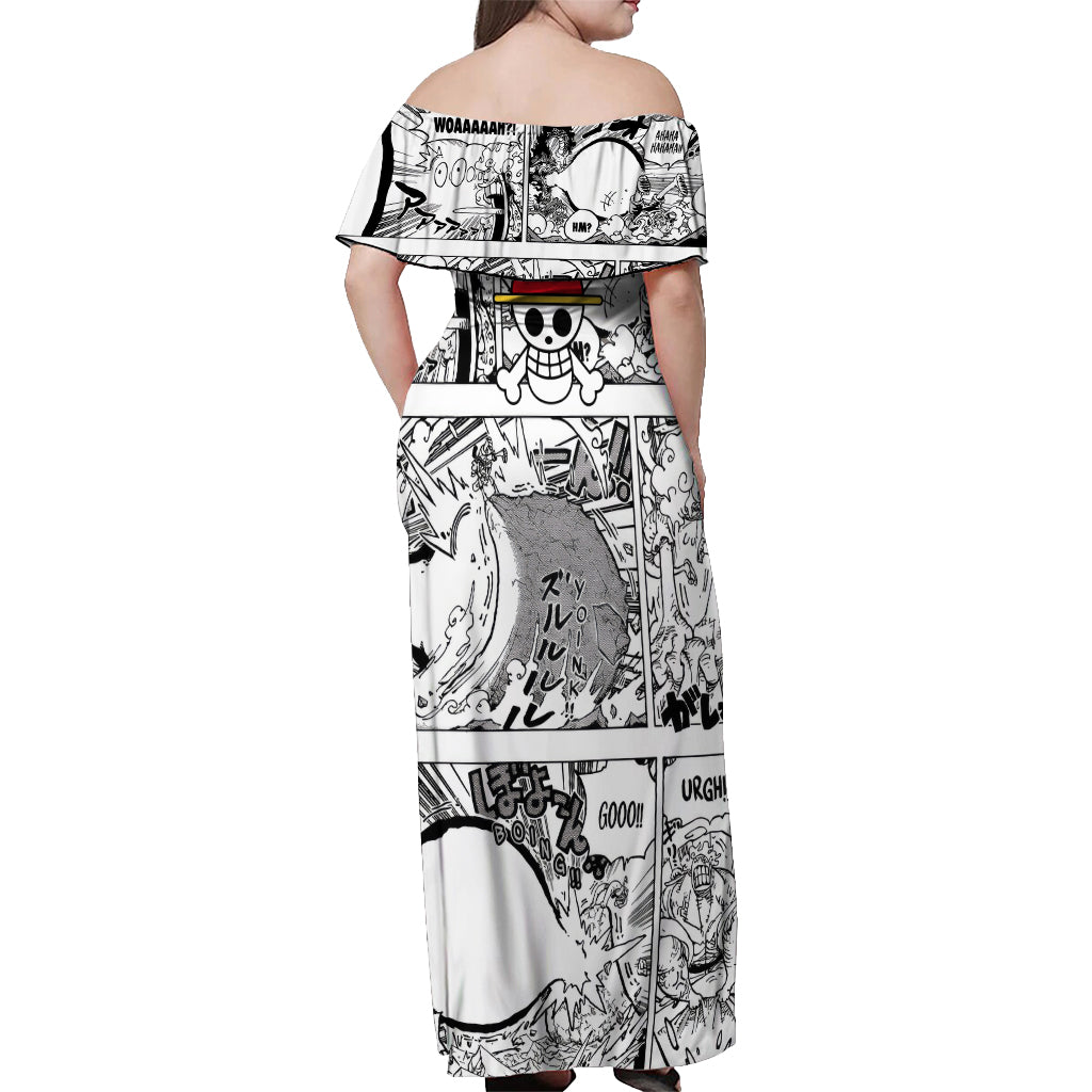 Luffy Gear 5 Awakening - One Piece Off Shoulder Maxi Dress Anime Mix Manga Style