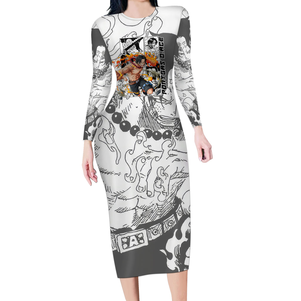 Portgas D.Ace - One Piece Long Sleeve Bodycon Dress Anime Mix Manga Style