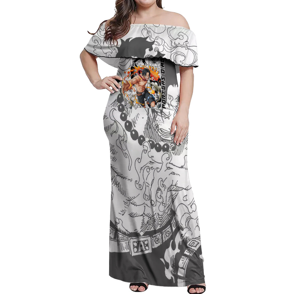Portgas D.Ace - One Piece Off Shoulder Maxi Dress Anime Mix Manga Style
