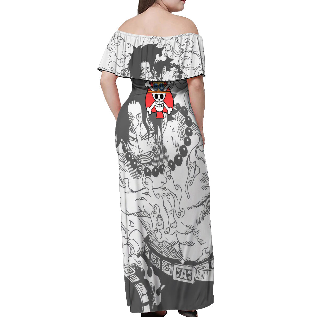 Portgas D.Ace - One Piece Off Shoulder Maxi Dress Anime Mix Manga Style