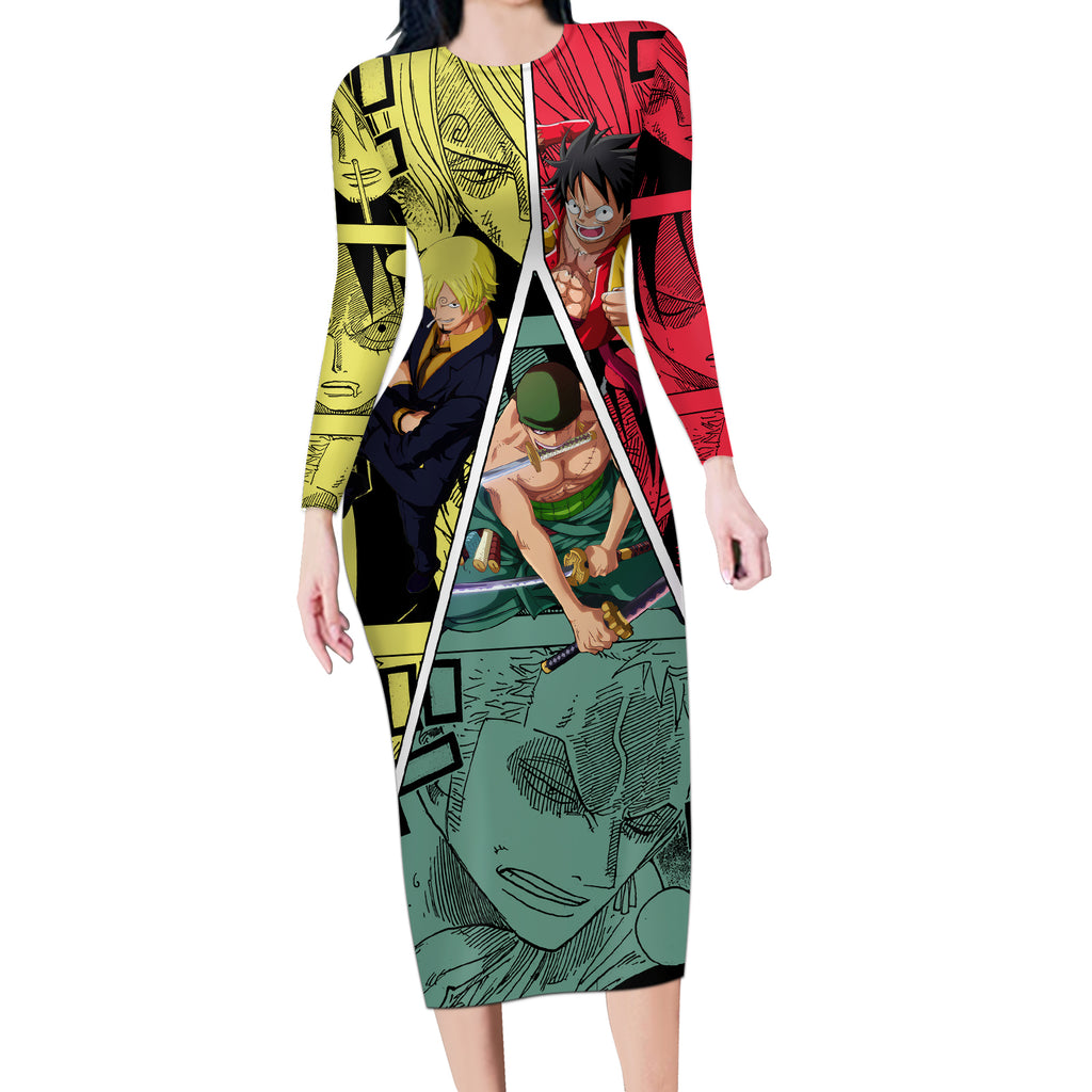 Luffy X Sanji X Zoro - One Piece Long Sleeve Bodycon Dress Anime Style