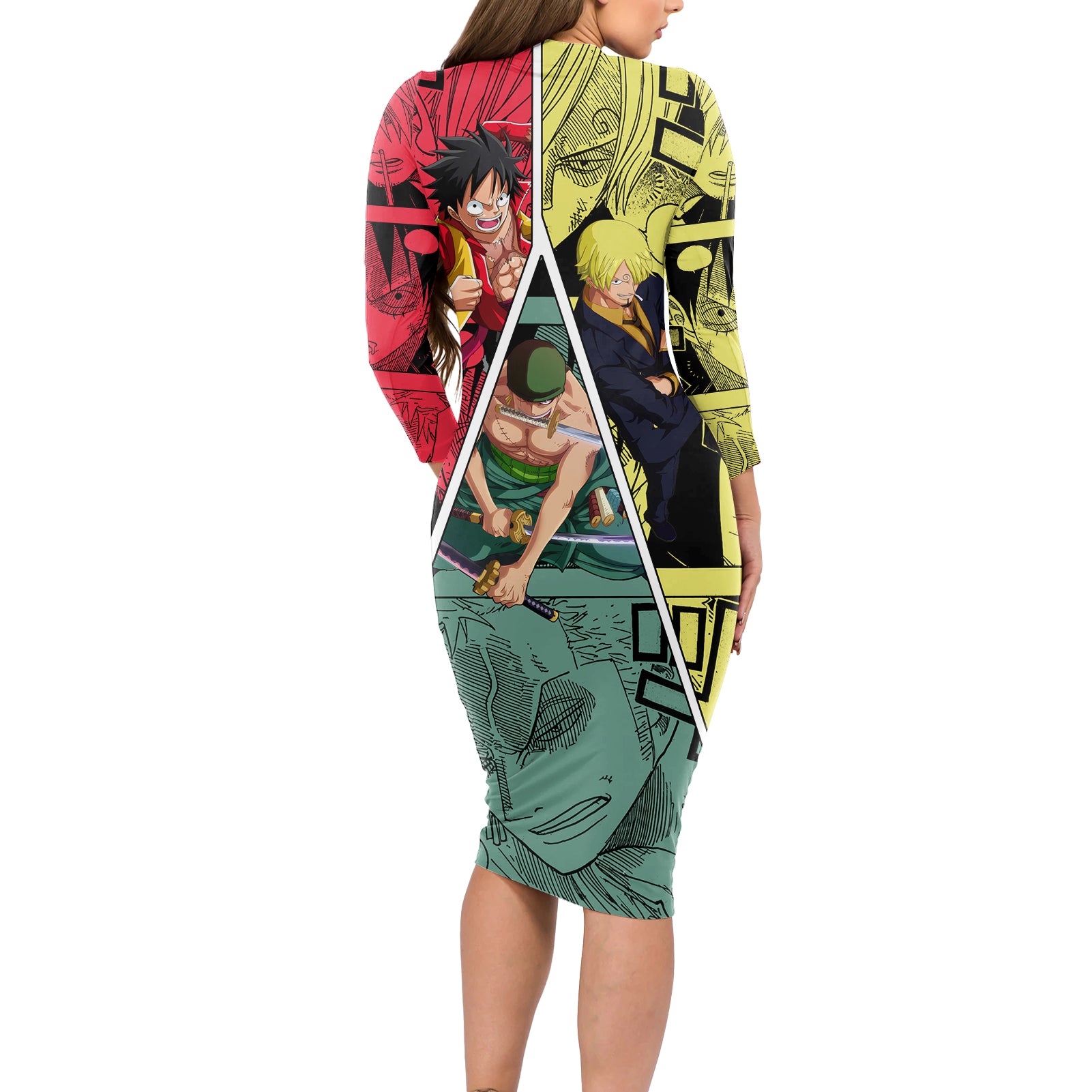 Luffy X Sanji X Zoro - One Piece Long Sleeve Bodycon Dress Anime Style