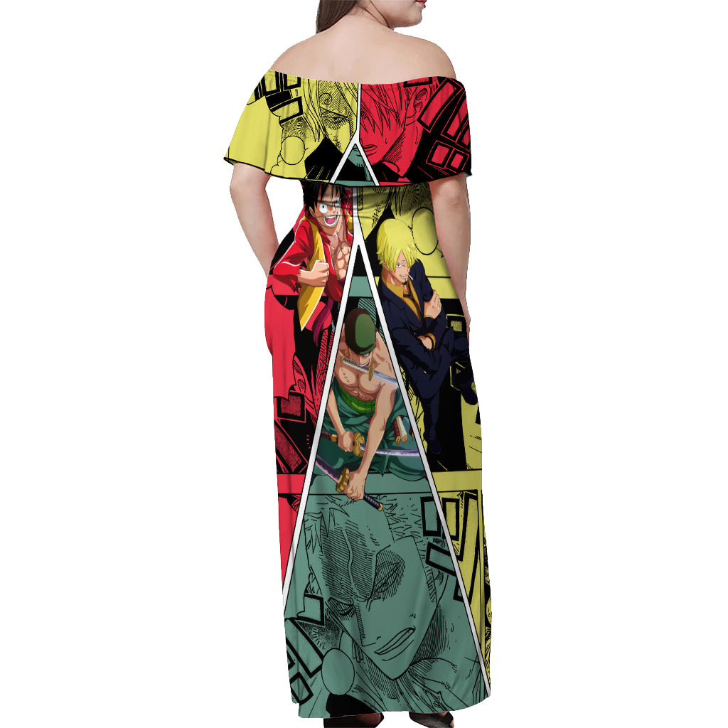 Luffy X Sanji X Zoro - One Piece Off Shoulder Maxi Dress Anime Style