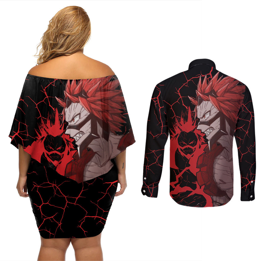 Eijiro Kirishima - My Hero Academia Couples Matching Off Shoulder Short Dress and Long Sleeve Button Shirt Anime Style