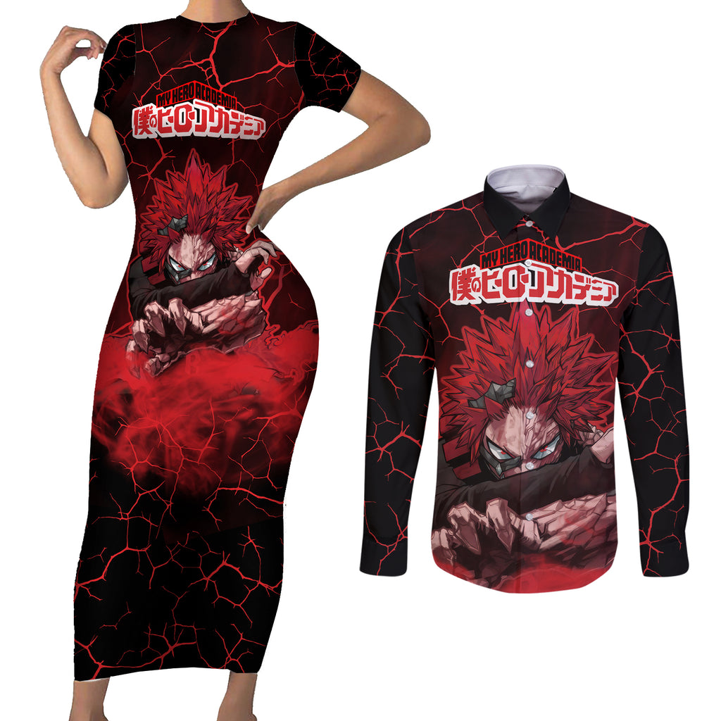 Eijiro Kirishima - My Hero Academia Couples Matching Short Sleeve Bodycon Dress and Long Sleeve Button Shirt Anime Style
