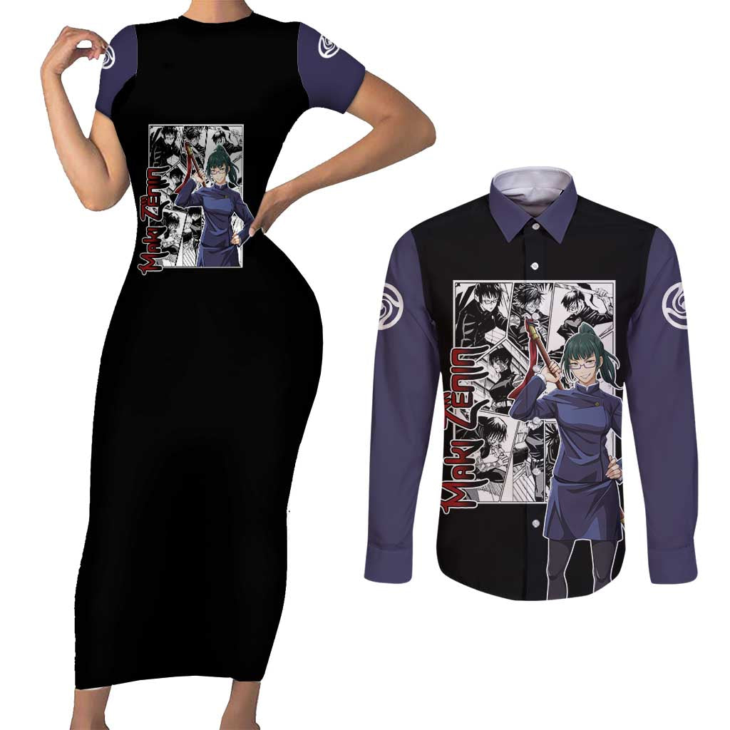 Maki Zenin - Jujusu Kaisen Couples Matching Short Sleeve Bodycon Dress and Long Sleeve Button Shirt Anime Mix Manga Style