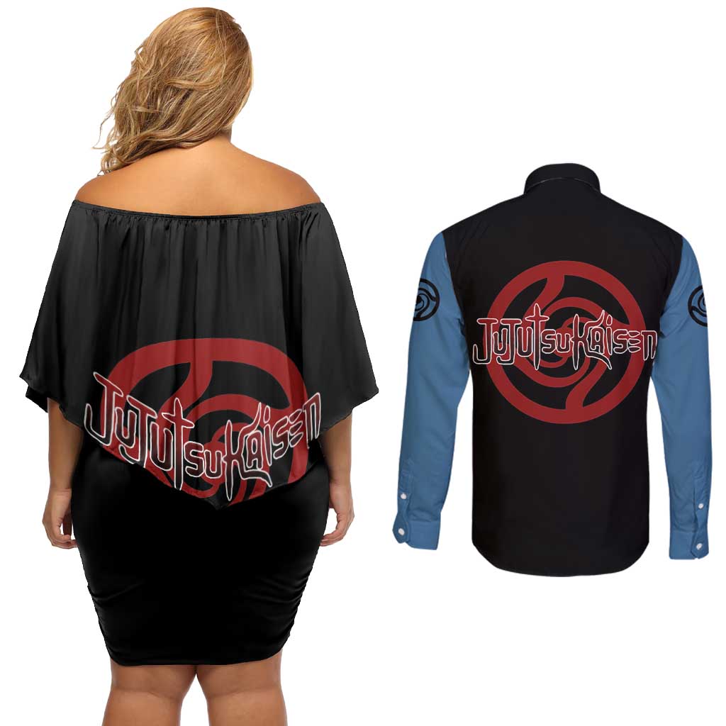 Kento Nanami - Jujusu Kaisen Couples Matching Off Shoulder Short Dress and Long Sleeve Button Shirt Anime Mix Manga Style