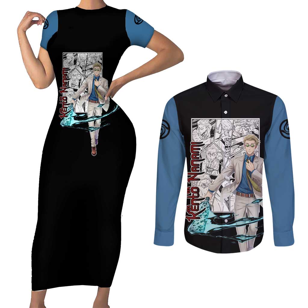 Kento Nanami - Jujusu Kaisen Couples Matching Short Sleeve Bodycon Dress and Long Sleeve Button Shirt Anime Mix Manga Style