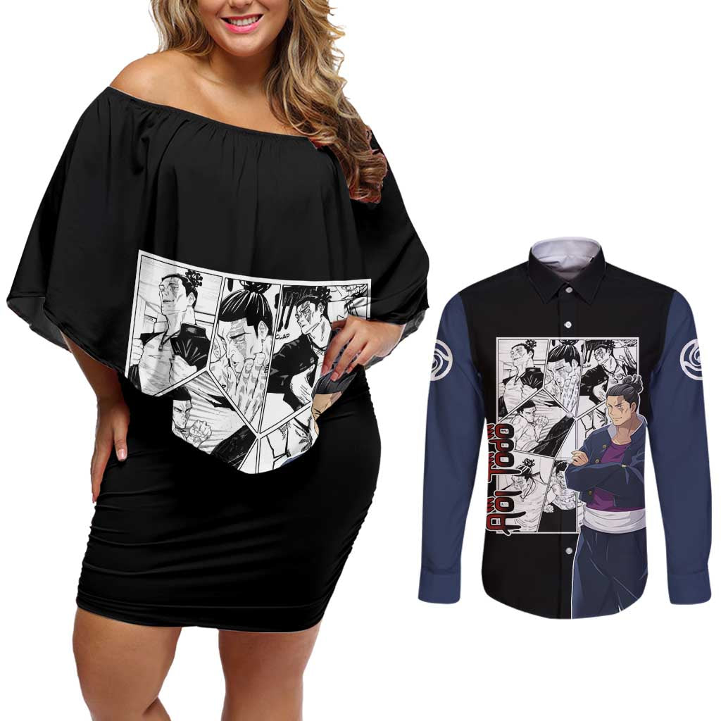 Aoi Todo - Jujutsu Kaisen Couples Matching Off Shoulder Short Dress and Long Sleeve Button Shirt Anime Mix Manga Style