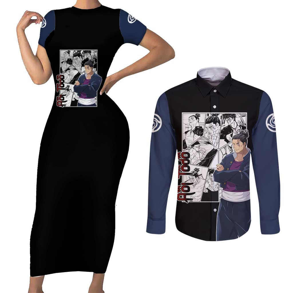 Aoi Todo - Jujutsu Kaisen Couples Matching Short Sleeve Bodycon Dress and Long Sleeve Button Shirt Anime Mix Manga Style