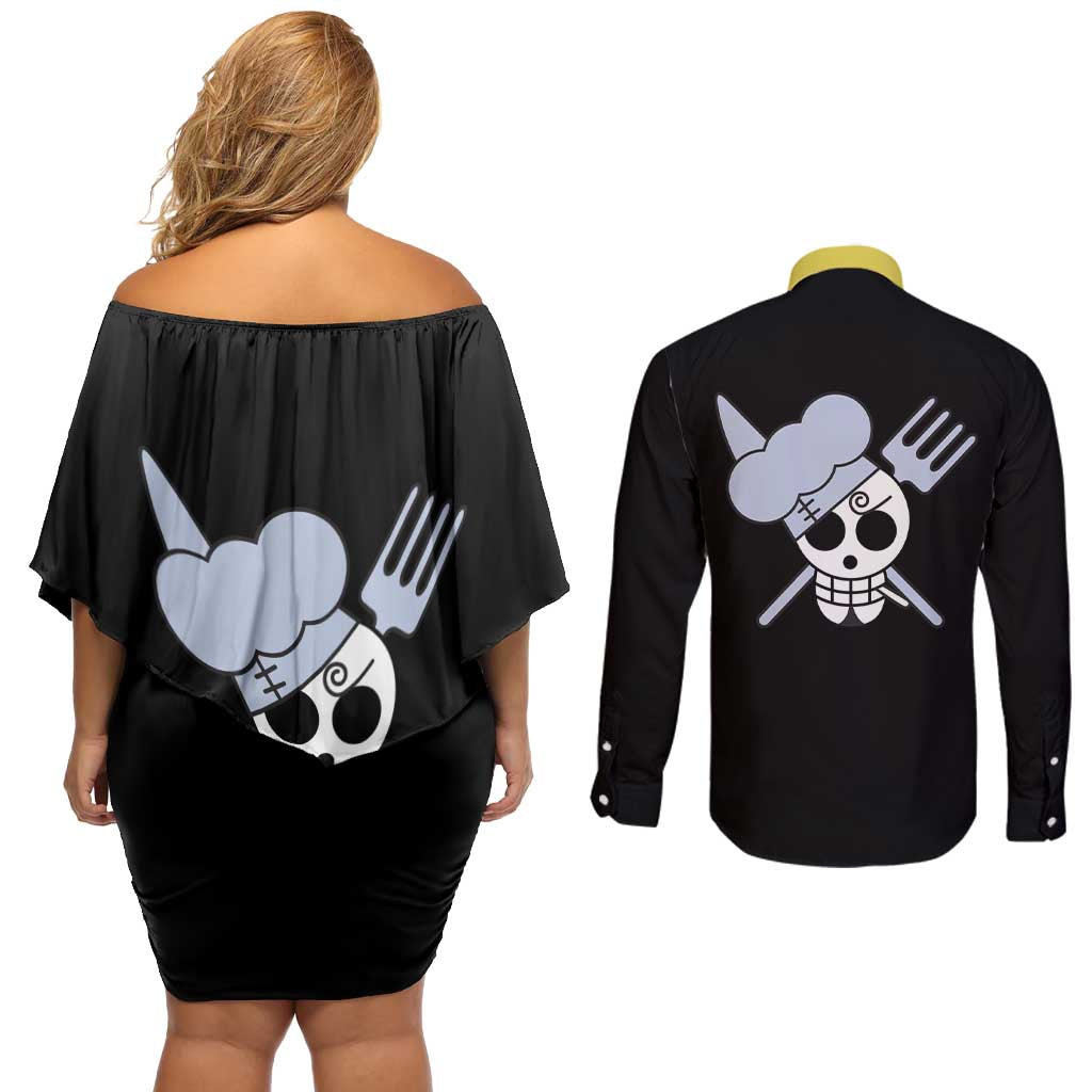 Vinsmoke - Sanji - One Piece Couples Matching Off Shoulder Short Dress and Long Sleeve Button Shirt Anime Uniform Style