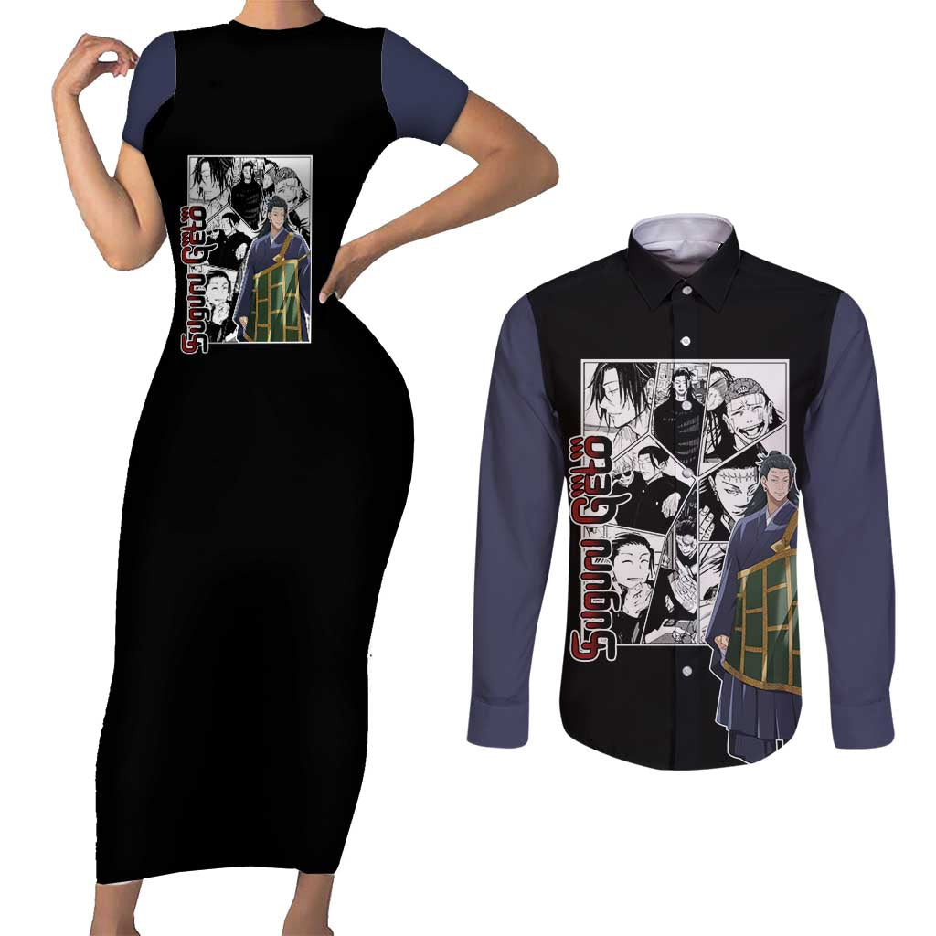 Suguru Geto - Jujutsu Kaisen Couples Matching Short Sleeve Bodycon Dress and Long Sleeve Button Shirt Anime Mix Manga Style