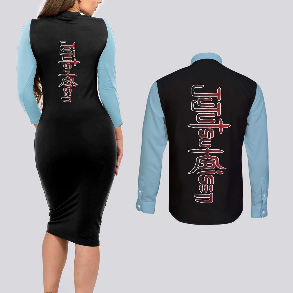 Mahito - Jujutsu Kaisen Couples Matching Long Sleeve Bodycon Dress and Long Sleeve Button Shirt Anime Mix Manga Style
