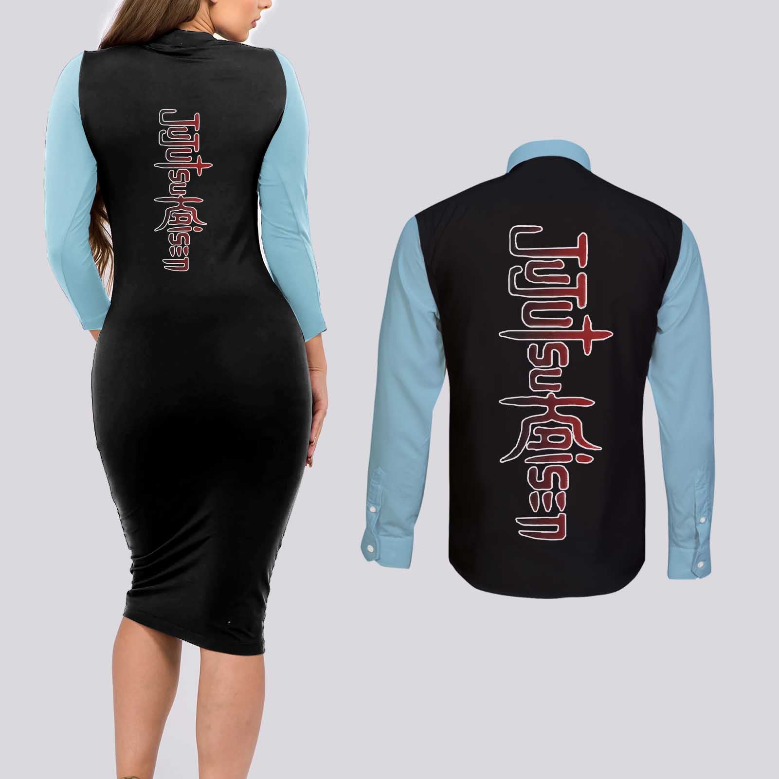 Mahito - Jujutsu Kaisen Couples Matching Long Sleeve Bodycon Dress and Long Sleeve Button Shirt Anime Mix Manga Style
