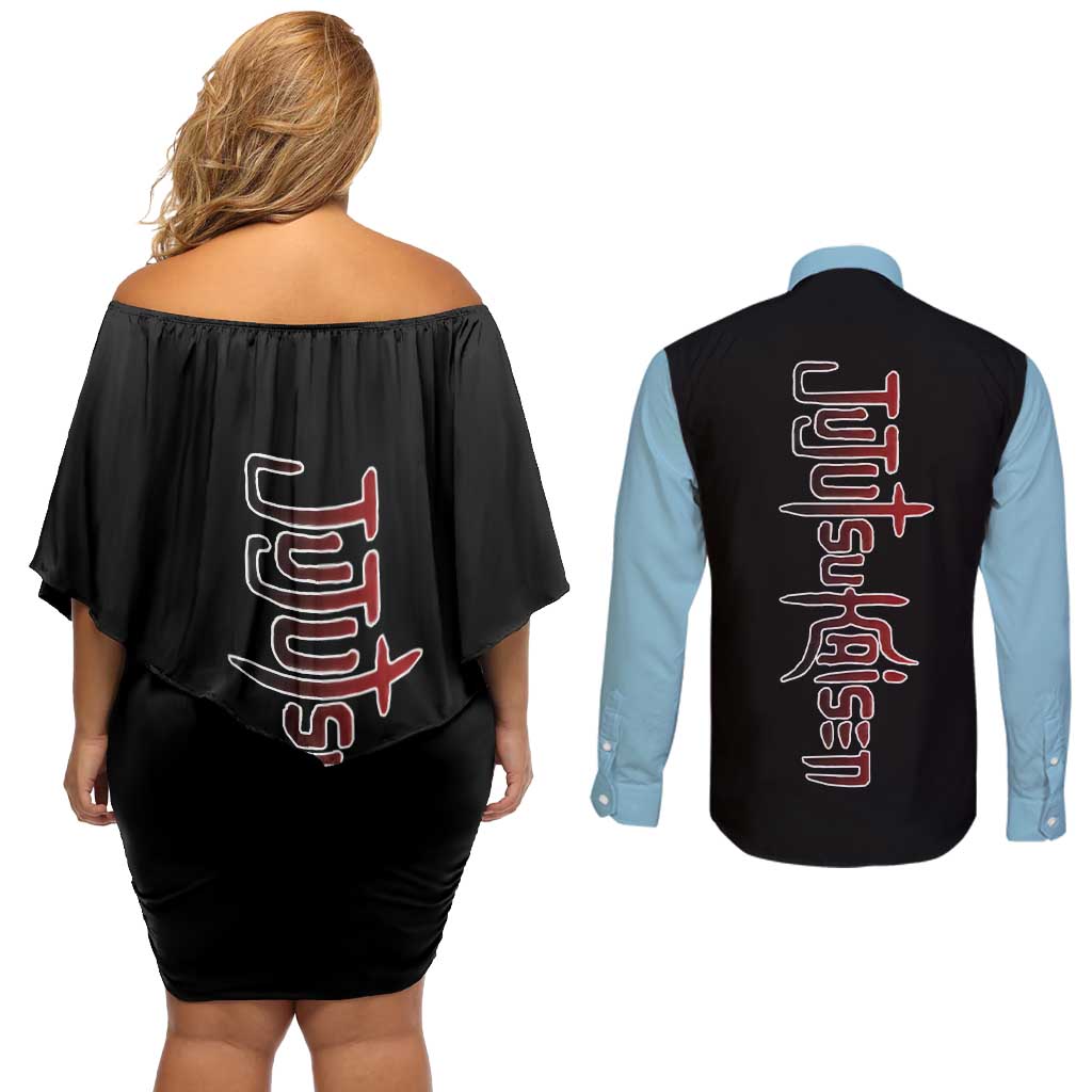Mahito - Jujutsu Kaisen Couples Matching Off Shoulder Short Dress and Long Sleeve Button Shirt Anime Mix Manga Style