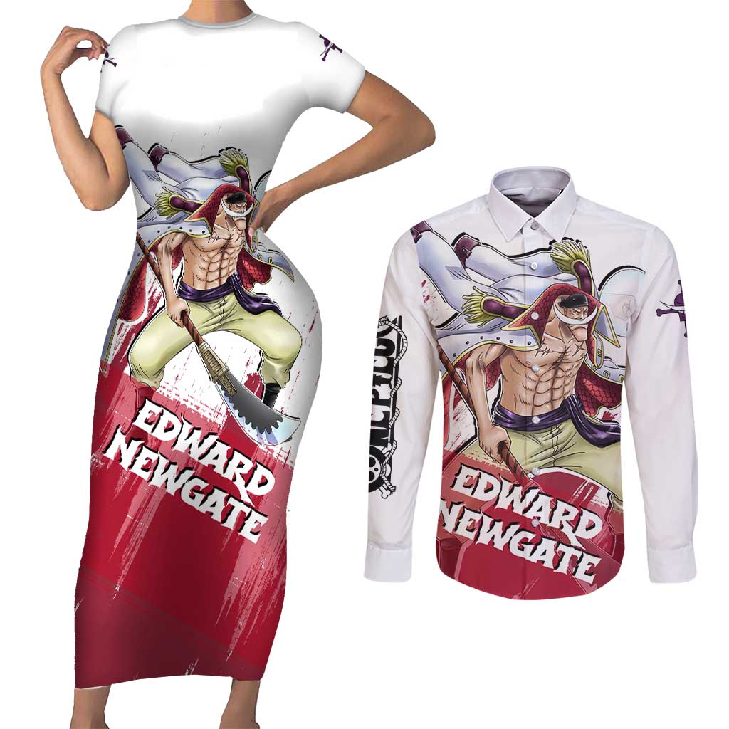 Edward Newgate - One Piece Couples Matching Short Sleeve Bodycon Dress and Long Sleeve Button Shirt Anime Style