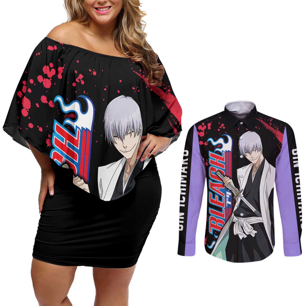 Gin Ichimaru - Bleach Couples Matching Off Shoulder Short Dress and Long Sleeve Button Shirt Anime Style