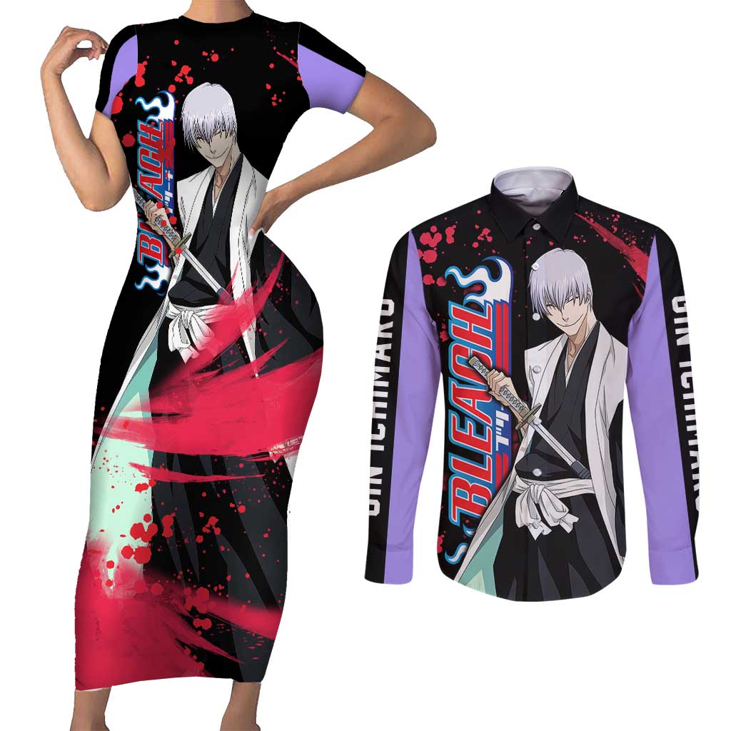 Gin Ichimaru - Bleach Couples Matching Short Sleeve Bodycon Dress and Long Sleeve Button Shirt Anime Style