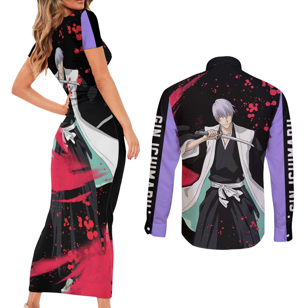Gin Ichimaru - Bleach Couples Matching Short Sleeve Bodycon Dress and Long Sleeve Button Shirt Anime Style