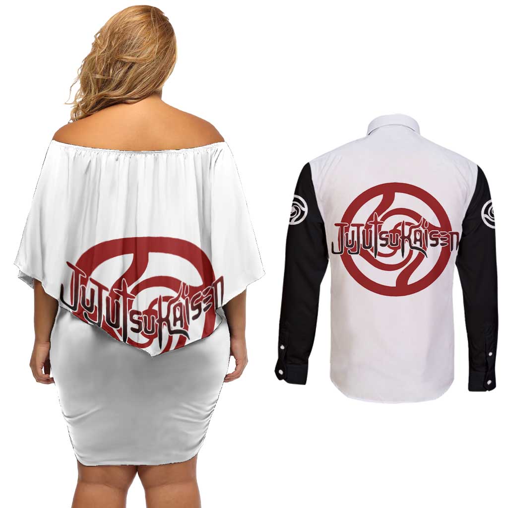 Panda - Jujutsu Kaisen Couples Matching Off Shoulder Short Dress and Long Sleeve Button Shirt Anime Mix Manga Style